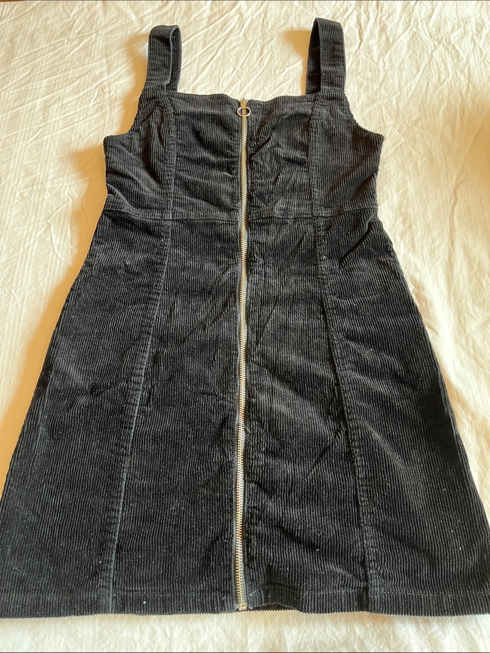 Denim & Co Black Corduroy Zip Front Sleeveless Mini Dress 6